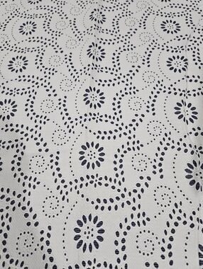 White Eyelet Cutout Cotton Fabric On Navy Denim - Sold By The Yard